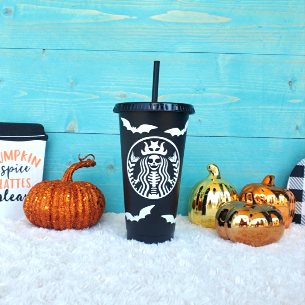 Skeletal Mermaid Starbucks inspired Venti Cold Cup Halloween Tumbler